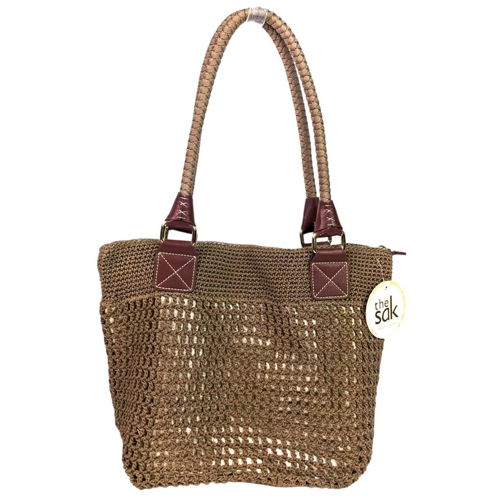 NWT The Sak Sequoia Brown and Gold Crochet Hobo Tote Bag